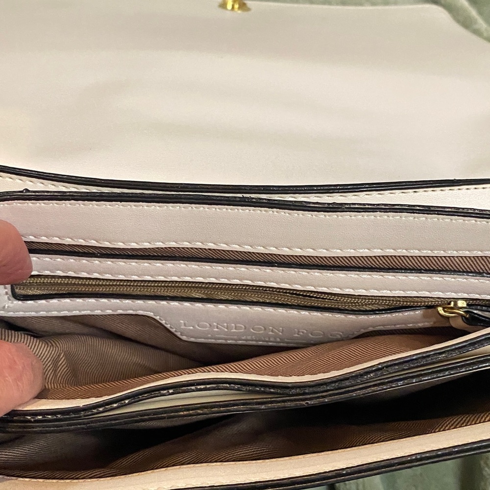 London Fog Cream Satchel with Gold Handle and Striped Bow Accent - Picture 6 of 6